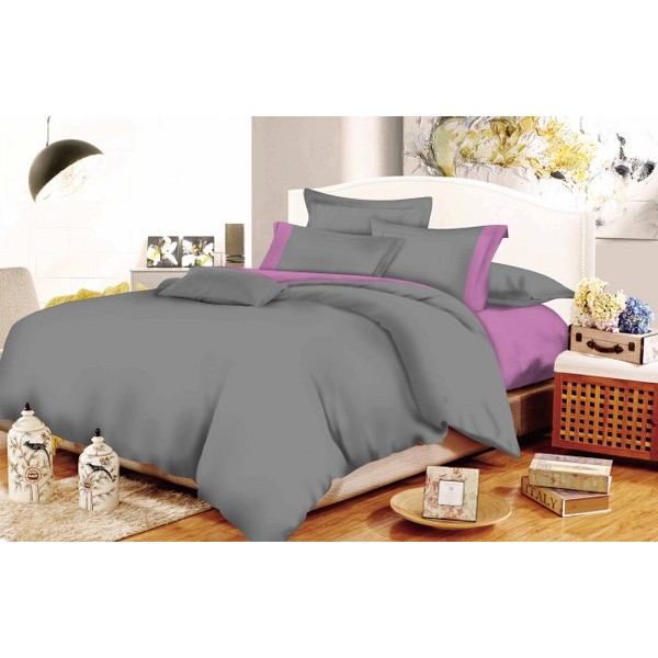 Σετ Σεντόνια Polycotton Μονά 160x240εκ. Με Φάσα Grey-Lilac