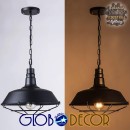 GloboStar® BARN 01048 Vintage Industrial Κρεμαστό Φωτιστικό Οροφής Μονόφωτο 1 x E27 Μαύρο Μεταλλικό Καμπάνα Φ46 x Y25cm