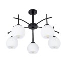 GloboStar® LUNA 01088 Μοντέρνο Φωτιστικό Οροφής Πολύφωτο 5 x E27 Μαύρο Μεταλλικό με Λευκό Γυαλί Καμπάνα Φ63 x Y39cm