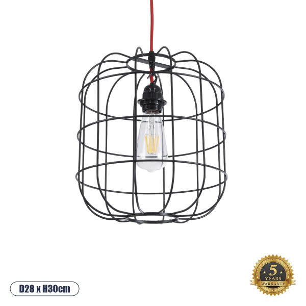 GloboStar® PARROT 01099 Μοντέρνο Industrial Κρεμαστό Φωτιστικό Οροφής Μονόφωτο Μαύρο Μεταλλικό Πλέγμα Φ30 x Y35cm