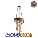 GloboStar® RUNNER 01115 Vintage Industrial Κρεμαστό Φωτιστικό Οροφής Πολύφωτο 6 x E27 Μαύρο με Μπεζ Σχοινί Φ45 x Y60cm