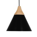 GloboStar® SHADE 00906 Μοντέρνο Κρεμαστό Φωτιστικό Οροφής Μονόφωτο 1 x E27 Μαύρο Μεταλλικό με Ξύλο Καμπάνα Φ23 x Υ22cm