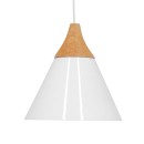 GloboStar® SHADE 00907 Μοντέρνο Κρεμαστό Φωτιστικό Οροφής Μονόφωτο 1 x E27 Λευκό Μεταλλικό με Ξύλο Καμπάνα Φ23 x Υ22cm