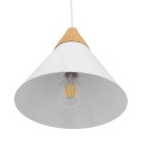 GloboStar® SHADE 00907 Μοντέρνο Κρεμαστό Φωτιστικό Οροφής Μονόφωτο 1 x E27 Λευκό Μεταλλικό με Ξύλο Καμπάνα Φ23 x Υ22cm