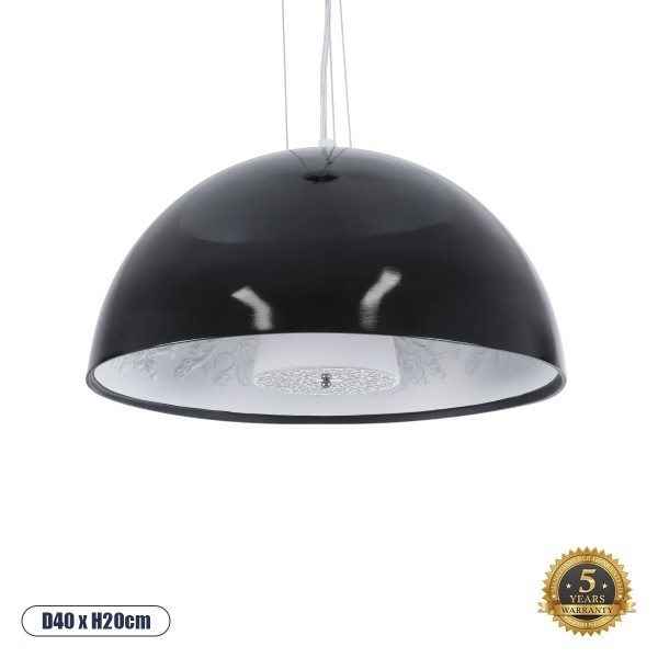 GloboStar® SERENIA BLACK 01151 Μοντέρνο Κρεμαστό Φωτιστικό Οροφής Μονόφωτο Μαύρο Γύψινο Καμπάνα Φ40 x Y19cm