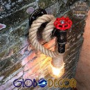 GloboStar® TROUVER 01183 Vintage Industrial Φωτιστικό Τοίχου Απλίκα Μονόφωτο Μπρούτζινο Σκουριά Μεταλλικό με Μπεζ Σχοινί Μ14.5 x Π3.3 x Υ16cm