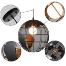 GloboStar® EARTH 01205 Vintage Industrial Κρεμαστό Φωτιστικό Οροφής Μονόφωτο 1 x E27 Μαύρο Μεταλλικό Πλέγμα Φ30 x Υ30cm