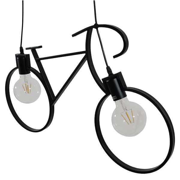 GloboStar® BIKE BLACK 01213 Vintage Κρεμαστό Φωτιστικό Οροφής Δίφωτο 2 x E27 Μαύρο Μεταλλικό Μ67 x Π1.5 x Υ41cm