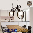 GloboStar® BIKE BLACK 01213 Vintage Κρεμαστό Φωτιστικό Οροφής Δίφωτο 2 x E27 Μαύρο Μεταλλικό Μ67 x Π1.5 x Υ41cm