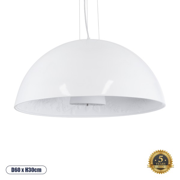 GloboStar® SERENIA WHITE 01271 Μοντέρνο Κρεμαστό Φωτιστικό Οροφής Μονόφωτο Λευκό Γύψινο Καμπάνα Φ60 x Y30cm