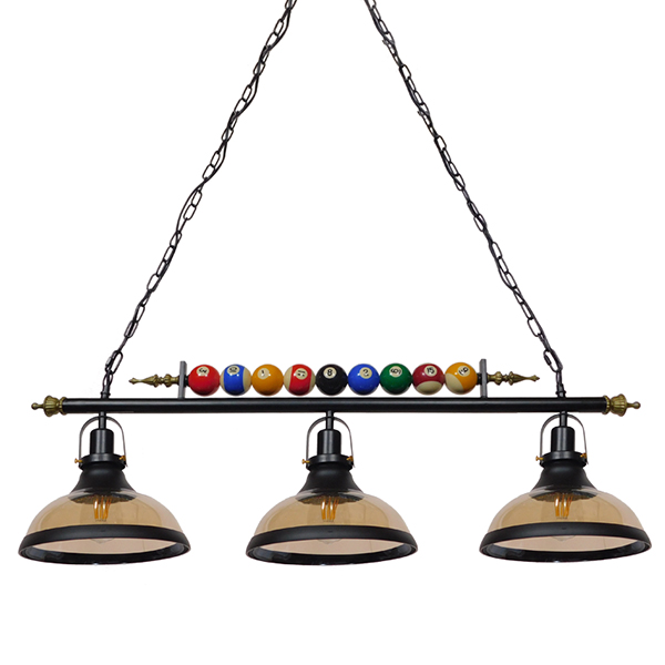 GloboStar® BILLIARD SERIES 01280 Vintage Industrial Κρεμαστό Φωτιστικό Οροφής Τρίφωτο 3 x E27 Mαύρο Μεταλλικό Μ96 x Π25 x Υ30cm