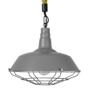 GloboStar® LUCI 01411 Vintage Industrial Κρεμαστό Φωτιστικό Οροφής Μονόφωτο 1 x E27 Γκρι Λευκό Μεταλλικό Καμπάνα Πλέγμα με Μπεζ Σχοινί Φ36 x Υ31cm