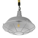 GloboStar® LUCI 01411 Vintage Industrial Κρεμαστό Φωτιστικό Οροφής Μονόφωτο 1 x E27 Γκρι Λευκό Μεταλλικό Καμπάνα Πλέγμα με Μπεζ Σχοινί Φ36 x Υ31cm