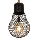 GloboStar® URBAN 01522 Vintage Industrial Κρεμαστό Φωτιστικό Οροφής Μονόφωτο 1 x E27 Μαύρο Μεταλλικό Πλέγμα με Μπεζ Σχοινί Φ28 x Υ40cm