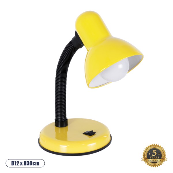 GloboStar® STUDENT YELLOW 01536 Μοντέρνο Επιτραπέζιο Φωτιστικό Γραφείου Μονόφωτο 1 x E27 Κίτρινο με Λευκό Μεταλλικό με Διακόπτη ΟN/OFF Καμπάνα Φ12 x Υ32cm