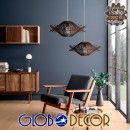 GloboStar® MADDY 01602 Vintage Κρεμαστό Φωτιστικό Οροφής Μονόφωτο 1 x E27 Καφέ Σκούρο Ξύλινο Ψάθινο Μπαμπού Φ50 x Υ23cm