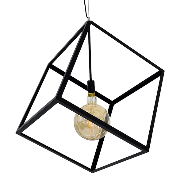 GloboStar® CUBE 01672 Μοντέρνο Κρεμαστό Φωτιστικό Οροφής Μονόφωτο 1 x E27 Μαύρο Μεταλλικό Πλέγμα Μ70 x Π70 x Υ87cm