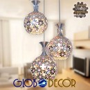 GloboStar® ILLUME 01249 Μοντέρνο Κρεμαστό Φωτιστικό Οροφής Τρίφωτο 3 x E27 Ασημί Μεταλλικό με Κρύσταλλα Μ64 x Π18 x Υ24cm