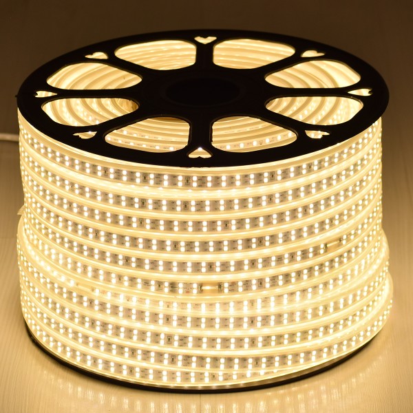 GloboStar® 70512 Wide Ταινία Διπλής Σειράς Epistar LED SMD 2835 1m 24W/m 180LED/m 3216lm/m 120° DC 230V Αδιάβροχη IP68 Θερμό Λευκό 3000K Dimmable