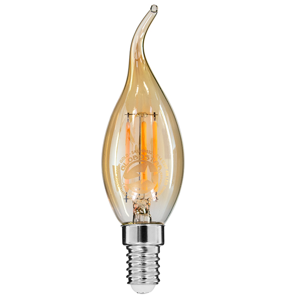 GloboStar® 99032 Λάμπα E14 C35T Κεράκι LED FILAMENT 4W 420 lm 320° AC 85-265V Φλόγα Flame Edison Retro με Μελί Γυαλί Ultra Θερμό Λευκό 2200 K Dimmable