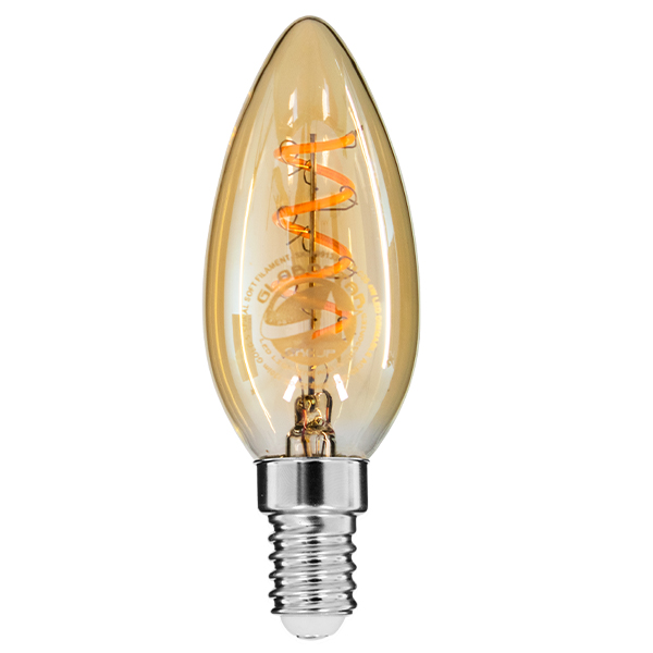 GloboStar® 99133 Λάμπα E14 C35 Κεράκι LED SOFT SPIRAL FILAMENT 4W 320 lm 320° AC 85-265V Edison Retro με Μελί Γυαλί Ultra Θερμό Λευκό 2200 K Dimmable