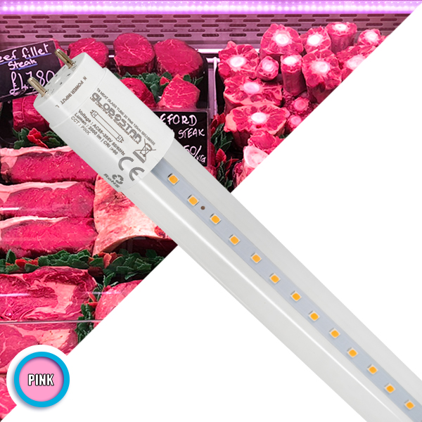 GloboStar® 99332 Λάμπα Σωλήνας Τύπου Φθορίου T8 Linear 120cm LED SMD 2835 20W 2000 lm 320° AC 85-265V IP20 CRI ≥90 Ροζ Ειδική για Κρεοπωλείο