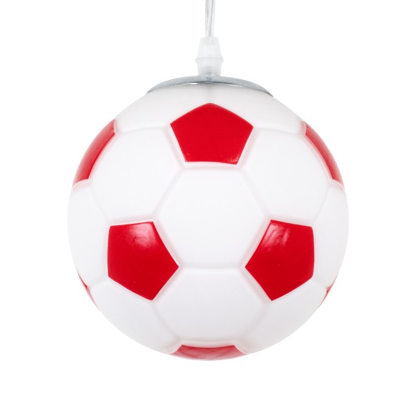 GloboStar® FOOTBALL 00642 Μοντέρνο Κρεμαστό Παιδικό Φωτιστικό Οροφής Μονόφωτο 1 x E27 Κόκκινο Λευκό Γυάλινο Φ15 x Υ18cm