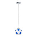 GloboStar® FOOTBALL 00644 Μοντέρνο Κρεμαστό Παιδικό Φωτιστικό Οροφής Μονόφωτο 1 x E27 Γαλάζιο Λευκό Γυάλινο Φ15 x Υ18cm