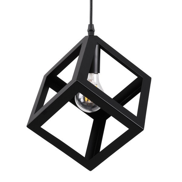 GloboStar® CUBE 00801 Μοντέρνο Κρεμαστό Φωτιστικό Οροφής Μονόφωτο 1 x E27 Μαύρο Μεταλλικό Πλέγμα Μ25 x Π25 x Υ25cm