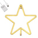 GloboStar® 78585 Φωτιστικό Ταμπέλα Φωτεινή Επιγραφή NEON LED Σήμανσης STAR 5W με Καλώδιο Τροφοδοσίας USB - Μπαταρίας 3xAAA (Δεν Περιλαμβάνονται) - Θερμό Λευκό 2700K