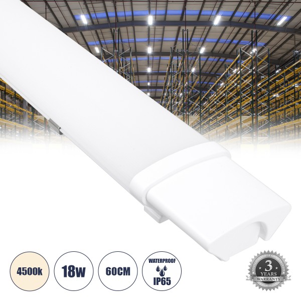 GloboStar® 60162 LED Γραμμικό Βιομηχανικό Φωτιστικό Tri-Proof 60cm 18W 1971lm 120° AC 220-240V Αδιάβροχο IP65 Μ60 x Π6 x Υ4cm Φυσικό Λευκό 4500K - 3 Χρόνια Εγγύηση