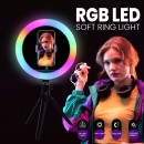 GloboStar® 75800 Professional Digital Ring Light Φ20cm LED SMD 20W 2000lm 180° DC 5V με Καλώδιο Τροφοδοσίας USB - Ενσωματωμένο Χειριστήριο Εναλλαγής Χρωμάτων & 1 Βάση Τηλεφώνου - Πολύχρωμο RGBW+WW Dimmable