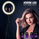 GloboStar® 75803 Professional Digital Ring Light Φ36cm LED SMD 50W 5000lm 180° DC 5V με Καλώδιο Τροφοδοσίας USB - Ενσωματωμένο και Ασύρματο Χειριστήριο RF 2.4Ghz Εναλλαγής Χρωμάτων & 3 Βάσεις Τηλεφώνου - Πολύχρωμο RGBW+WW Dimmable