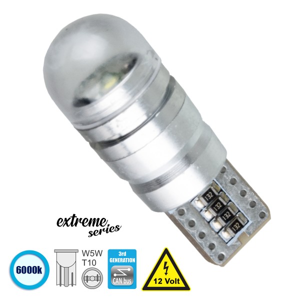 GloboStar® 81099 Λάμπα Αυτοκίνητου T10 W5W 3rd Generation Can-Bus Extreme Series LED 1 CREE XHP35 5W 705lm 360° DC 12V IP20 Ψυχρό Λευκό 6000K