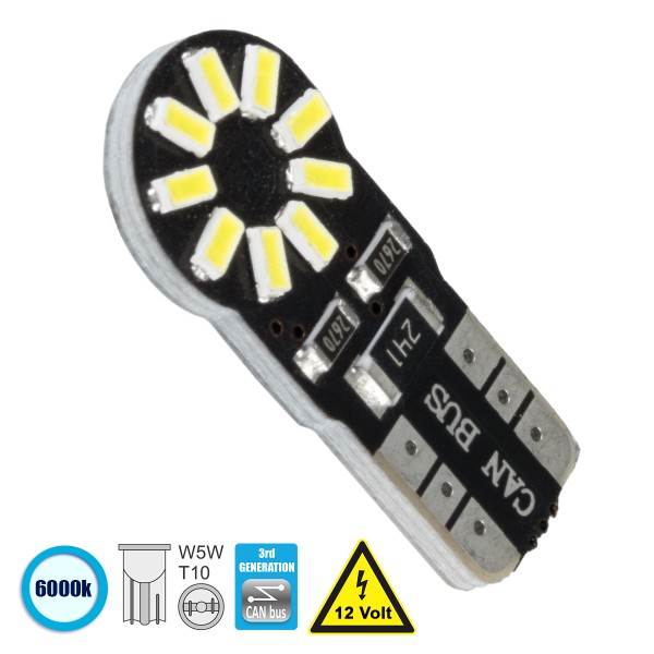 GloboStar® 81100 Λάμπα Αυτοκίνητου T10 W5W 3rd Generation Can-Bus Series LED 18 SMD 3014 2.8W 420lm 360° DC 12V IP20 Ψυχρό Λευκό 6000K