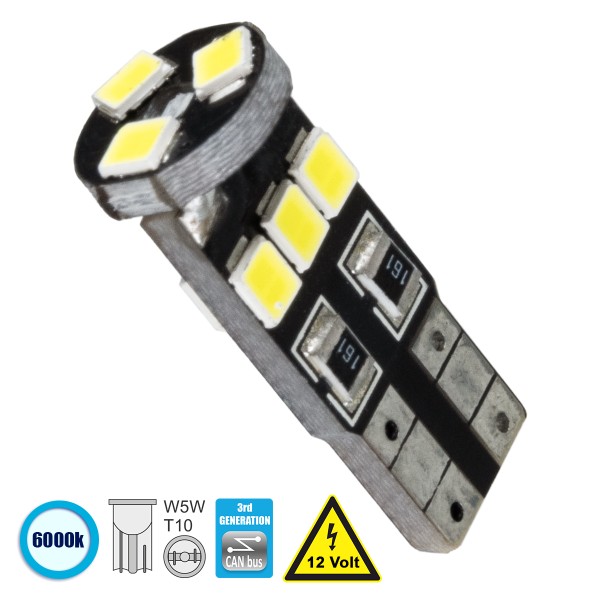 GloboStar® 81113 Λάμπα Αυτοκίνητου T10 W5W 3rd Generation Can-Bus Series LED 9 SMD 1210 2.8W 420lm 360° DC 12V IP20 Ψυχρό Λευκό 6000K