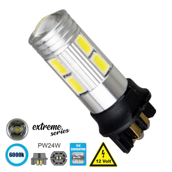 GloboStar® 81173 Λάμπα Αυτοκίνητου PW24W 3rd Generation Can-Bus Extreme Series LED 8 SMD 5630 & 1 CREE XHP35 8W 1200lm 360° DC 12V IP20 Ψυχρό Λευκό 6000K