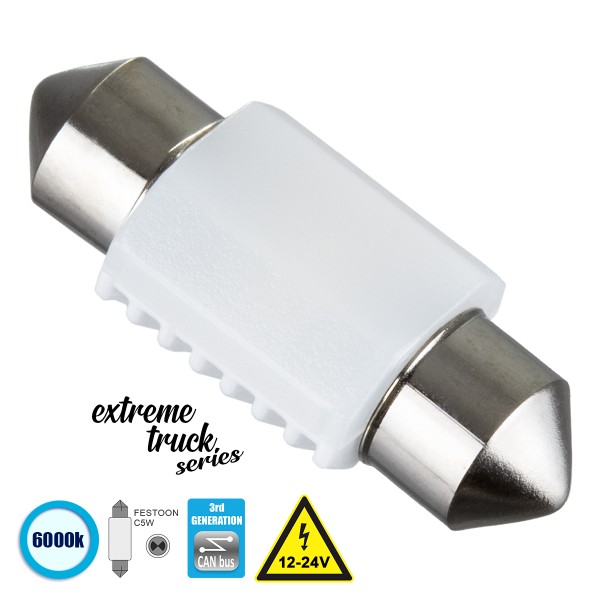 GloboStar® 81332 Λάμπα Αυτοκινήτου & Φορτηγού 31mm FESTOON - C5W 3rd Generation Can-Bus Extreme Truck Series LED 2 SMD 3030 3W 450lm 120° DC 12-24V IP20 Ψυχρό Λευκό 6000K