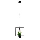 GloboStar® FLOWERPOT 10001211 Μοντέρνο Κρεμαστό Φωτιστικό Οροφής Μονόφωτο 1 x E27 Μαύρο Μεταλλικό με Διακοσμητικό Φυτό Φ30 x Y30cm