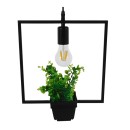 GloboStar® FLOWERPOT 10001211 Μοντέρνο Κρεμαστό Φωτιστικό Οροφής Μονόφωτο 1 x E27 Μαύρο Μεταλλικό με Διακοσμητικό Φυτό Φ30 x Y30cm