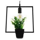 GloboStar® FLOWERPOT 10001211 Μοντέρνο Κρεμαστό Φωτιστικό Οροφής Μονόφωτο 1 x E27 Μαύρο Μεταλλικό με Διακοσμητικό Φυτό Φ30 x Y30cm