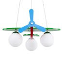 GloboStar® AIRPLANE 01575 Μοντέρνο Κρεμαστό Παιδικό Φωτιστικό Οροφής Τρίφωτο 3 x E27 Φιγούρα Πολύχρωμο Ξύλινο Μ51 x Π49 x Υ26cm