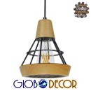 GloboStar® AKRON 10001133 Μοντέρνο Κρεμαστό Φωτιστικό Οροφής Μονόφωτο 1 x E27 Μπεζ Ξύλινο με Μεταλλικό Πλέγμα Φ19 x Y22cm