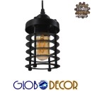 GloboStar® DARSEY 10001145 Vintage Industrial Κρεμαστό Φωτιστικό Οροφής Μονόφωτο 1 x E27 Μαύρο Μεταλλικό Πλέγμα Φ10 x Y25cm