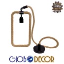 GloboStar® MALVERN 10001237 Vintage Industrial Κρεμαστό Φωτιστικό Οροφής Μονόφωτο 1 x E27 Μαύρο Μεταλλικό με Μπεζ Σχοινί Μ33 x Π18 x Υ22cm