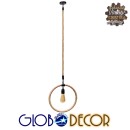 GloboStar® MALVERN 10001239 Vintage Industrial Κρεμαστό Φωτιστικό Οροφής Μονόφωτο 1 x E27 Μαύρο Μεταλλικό με Μπεζ Σχοινί Μ34 x Π22 x Υ34cm