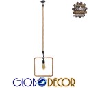 GloboStar® MALVERN 10001240 Vintage Industrial Κρεμαστό Φωτιστικό Οροφής Μονόφωτο 1 x E27 Μαύρο Μεταλλικό με Μπεζ Σχοινί Μ33 x Π22 x Υ33cm