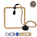 GloboStar® MALVERN 10001240 Vintage Industrial Κρεμαστό Φωτιστικό Οροφής Μονόφωτο 1 x E27 Μαύρο Μεταλλικό με Μπεζ Σχοινί Μ33 x Π22 x Υ33cm