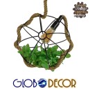 GloboStar® BRADLEY 10001328 Vintage Industrial Κρεμαστό Φωτιστικό Οροφής Μονόφωτο 1 x E27 Πλέγμα με Μπεζ Σχοινί Φ33 x Υ33cm