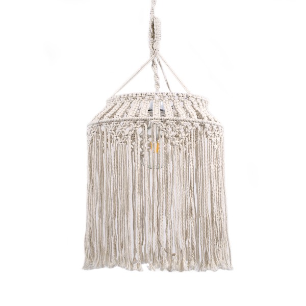 GloboStar® ALGERIA 36202 Boho - Μακραμέ - Macrame Κρεμαστό Φωτιστικό Οροφής Μονόφωτο 1 x E27 Πλεκτό Χειροποίητο Μπεζ Υφασμάτινο με Σχοινί Φ40 x Υ50cm